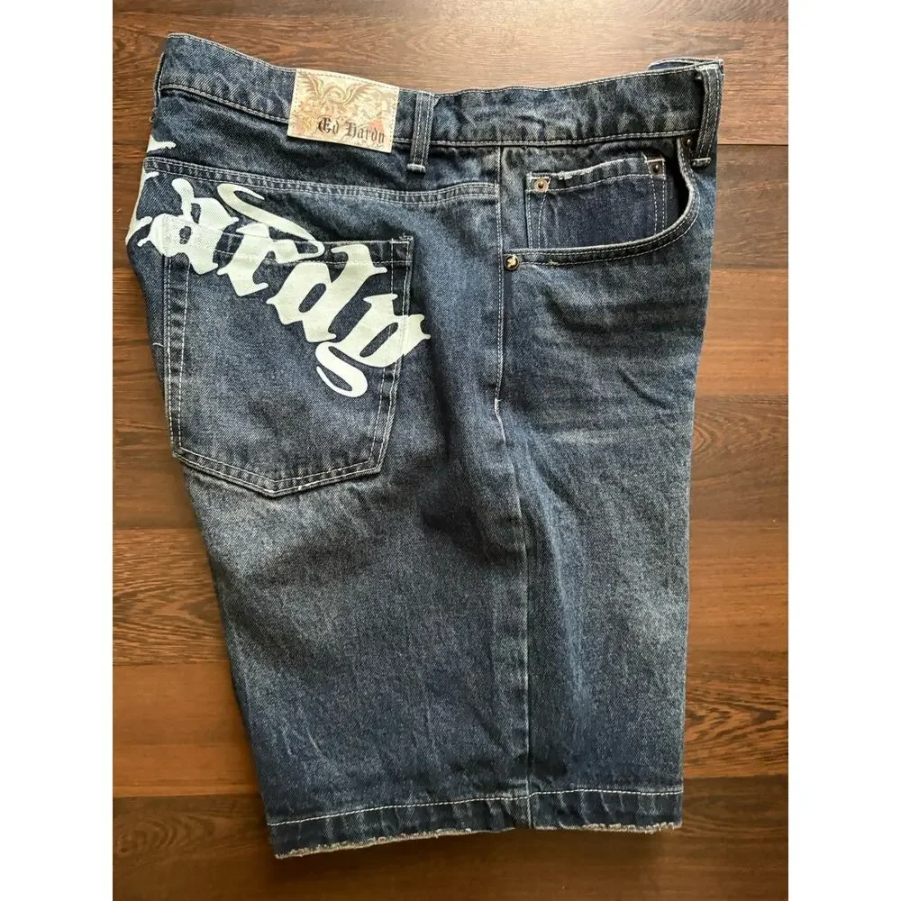 Ed Hardy Death or Glory Skull Denim Skater Shorts 36